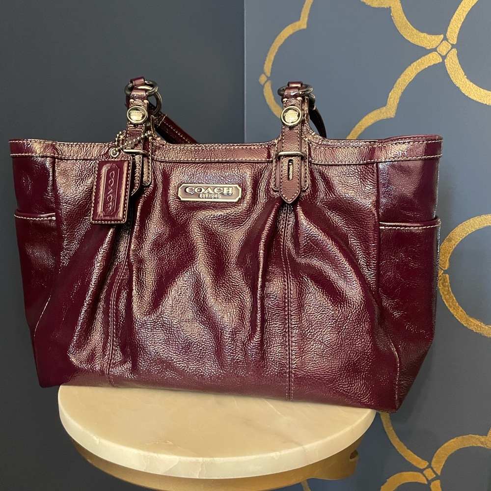 Coach Patent Leather Gallery Tote - Deep Plum - Style F15235